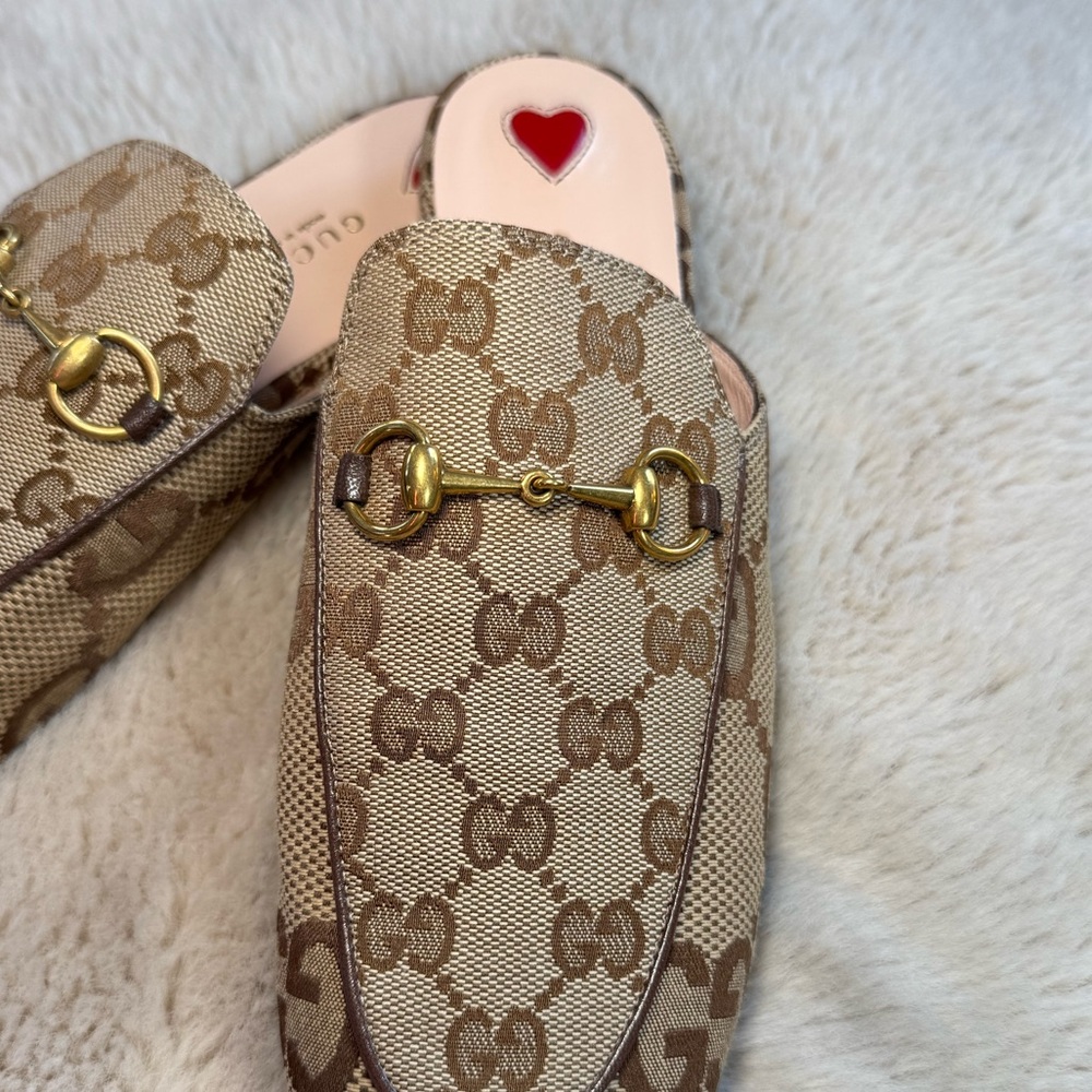 Gucci Princetown GG logo Canvas Loafer Mules in Rosewood - Picture 6 of 14